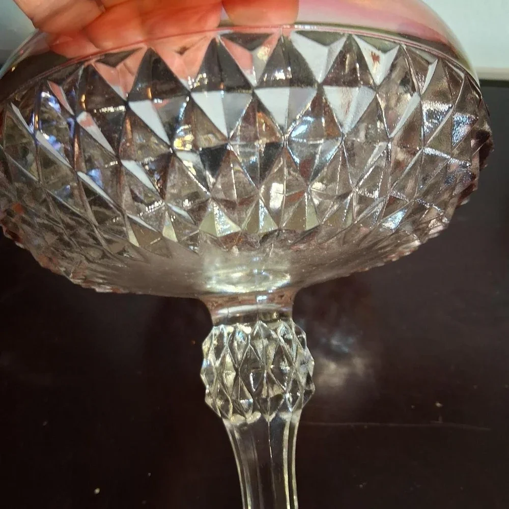 Vintage Red glass candy bowl with diamond pattern